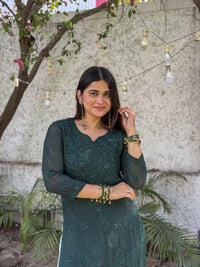 Ruhi Viscose Georgette Kurti- Bottle Green