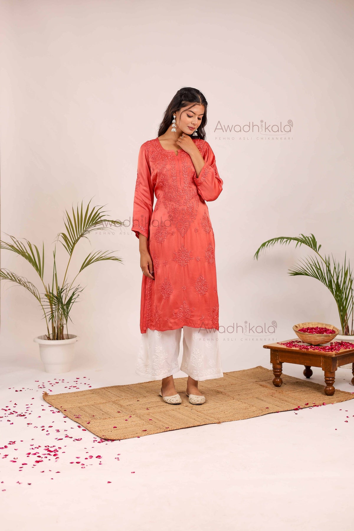 Inayat Modal Satin Kurti- Pink