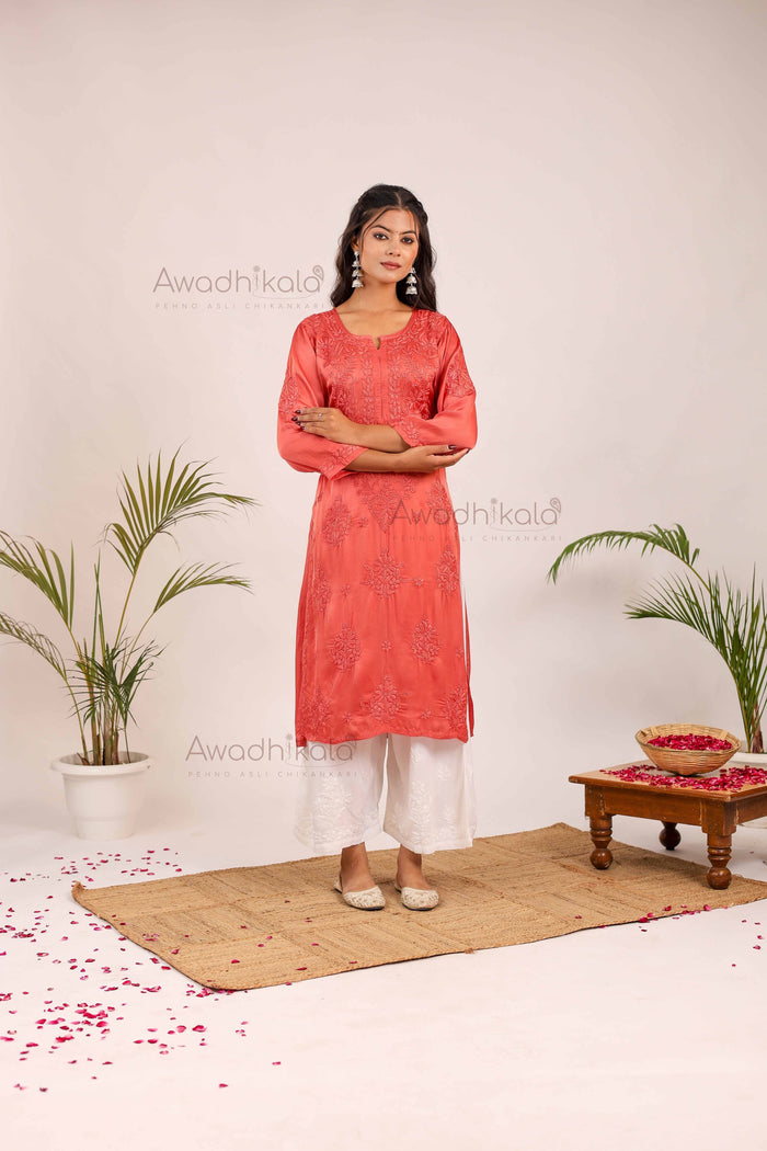 Inayat Modal Satin Kurti- Pink
