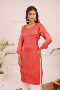 Inayat Modal Satin Kurti- Pink