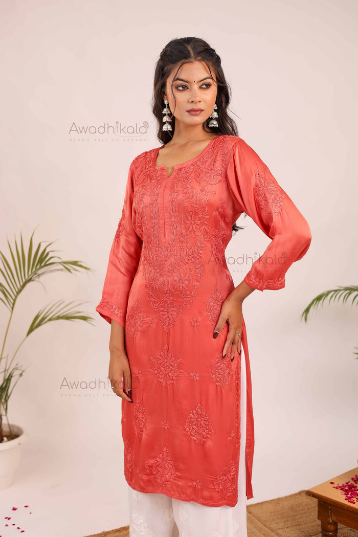 Inayat Modal Satin Kurti- Pink