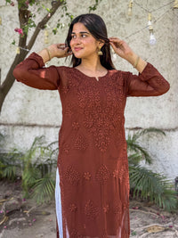 Ruhi Viscose Georgette Kurti- Brown