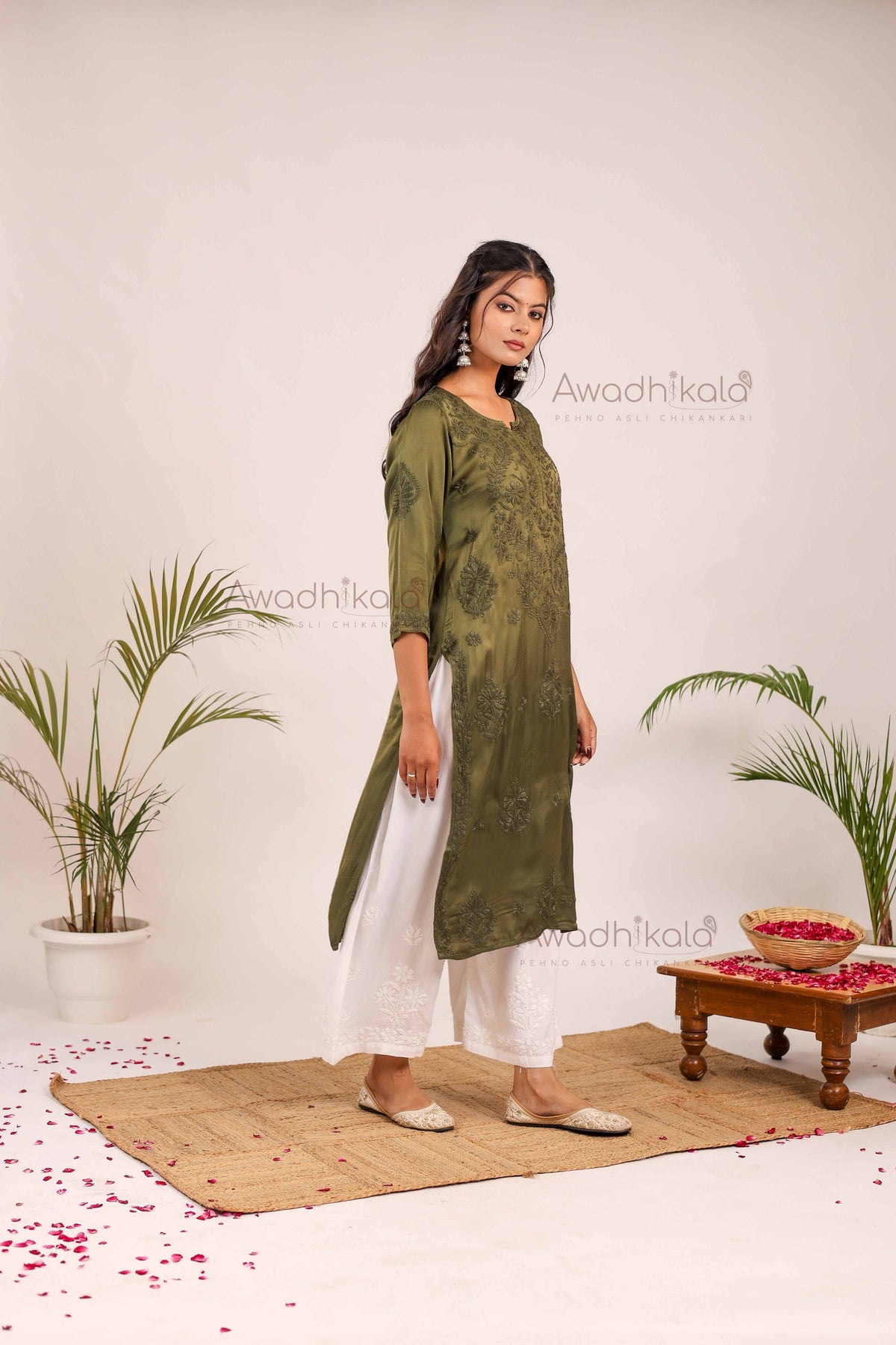 Inayat Modal Satin Kurti- Green