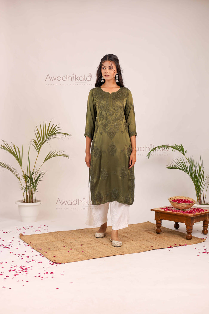 Inayat Modal Satin Kurti- Green