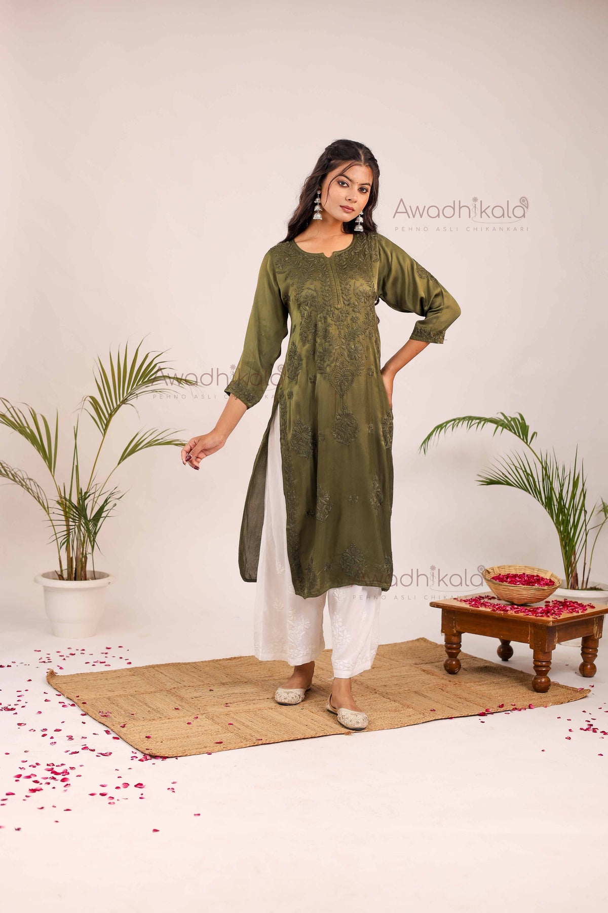Inayat Modal Satin Kurti- Green