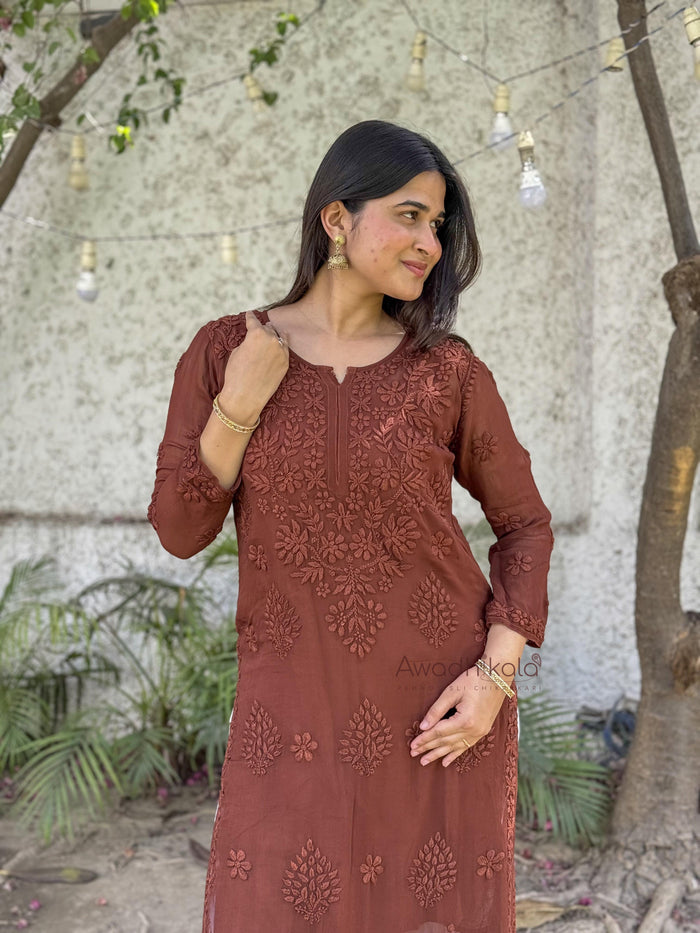 Ruhi Viscose Georgette Kurti- Brown