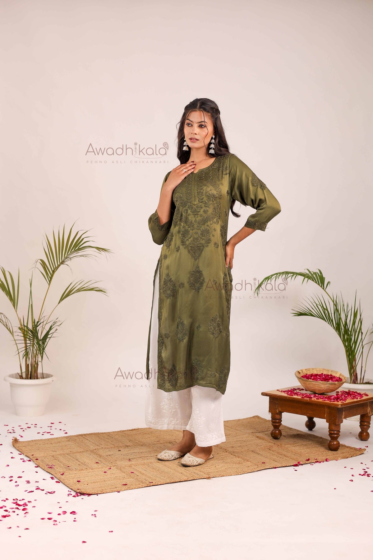 Inayat Modal Satin Kurti- Green