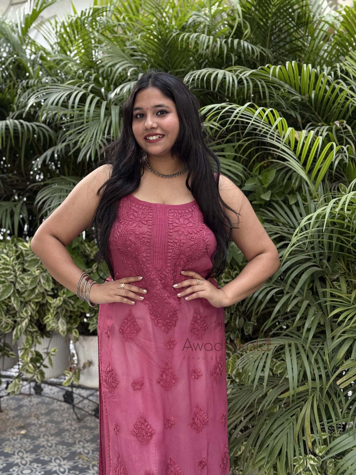 Krisha Viscose Georgette Strap Kurti- Berry Pink