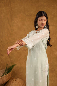 Akira Pure Mulmul Chanderi Kurti- Green