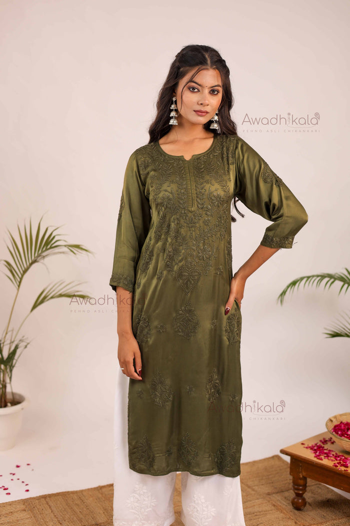 Inayat Modal Satin Kurti- Green