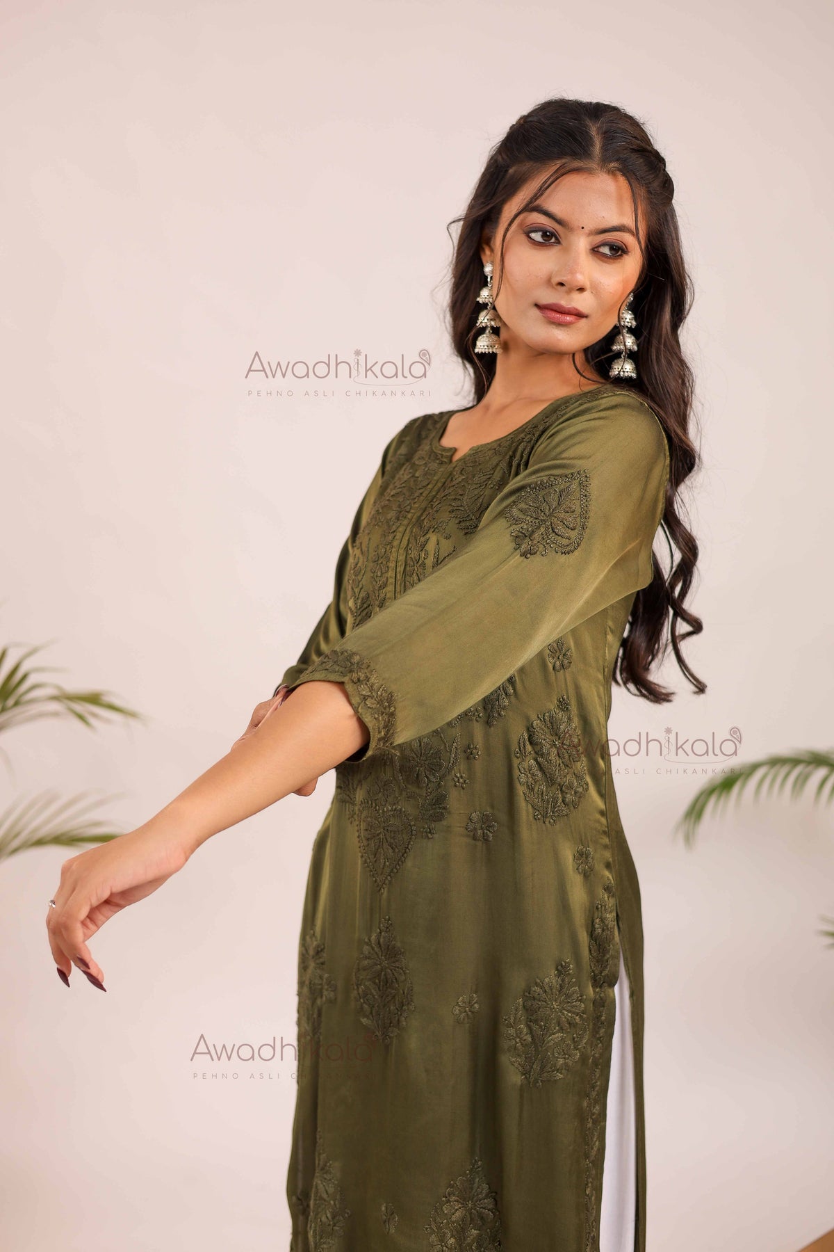 Inayat Modal Satin Kurti- Green