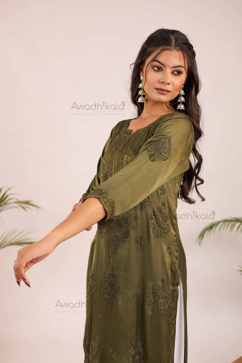 Inayat Modal Satin Kurti- Green