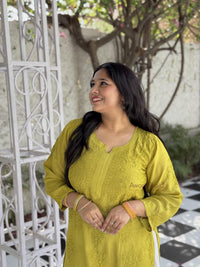 Aaliyah Pure Muslin Kurti- Lemon Green