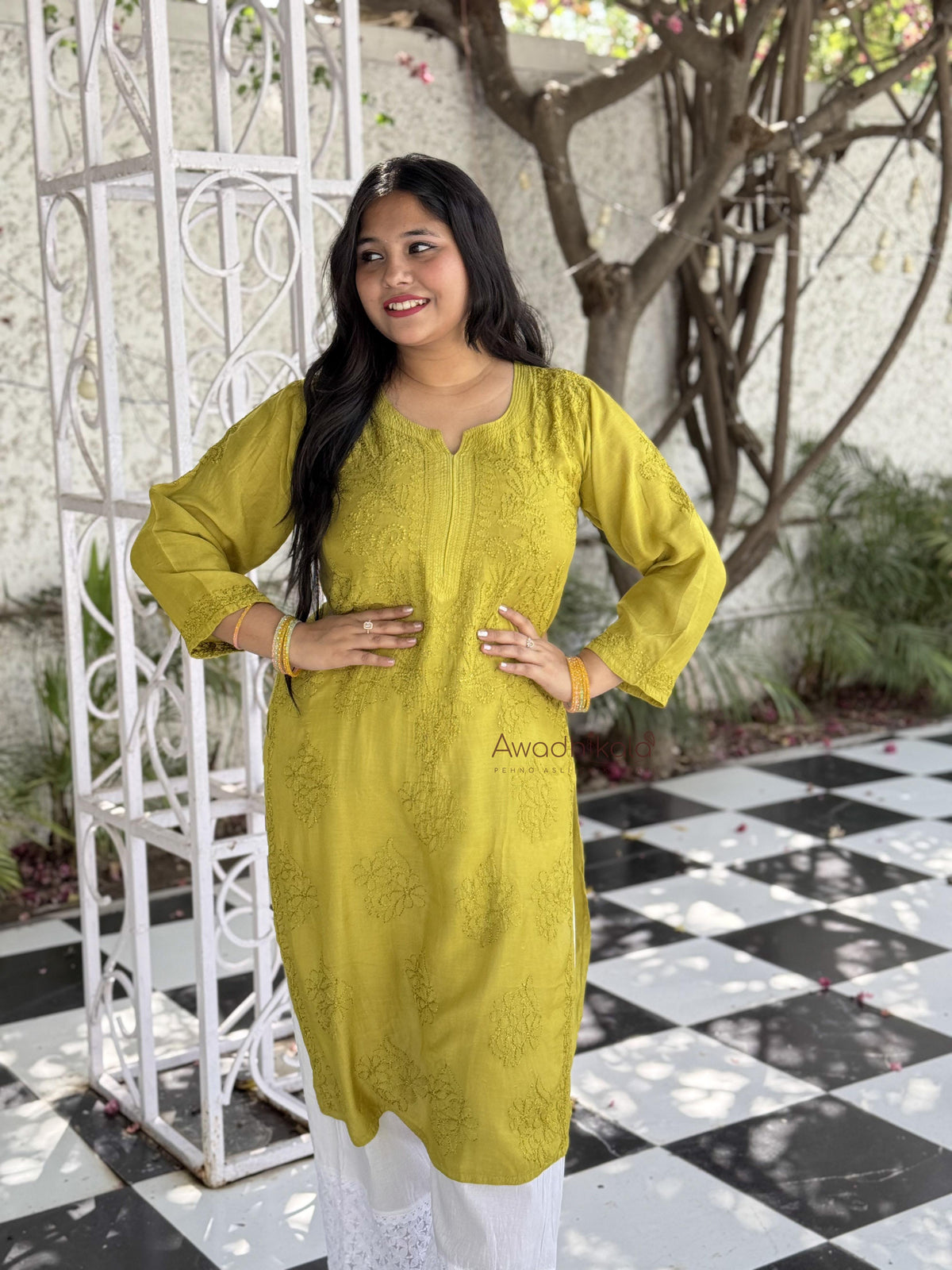 Aaliyah Pure Muslin Kurti- Lemon Green