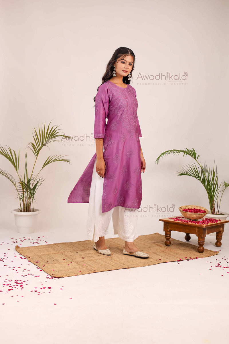 Aashi Pure Chanderi Kurti- Purple