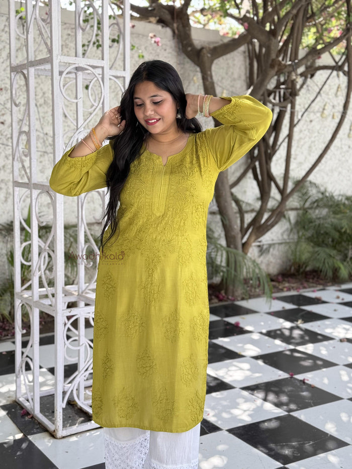 Aaliyah Pure Muslin Kurti- Lemon Green