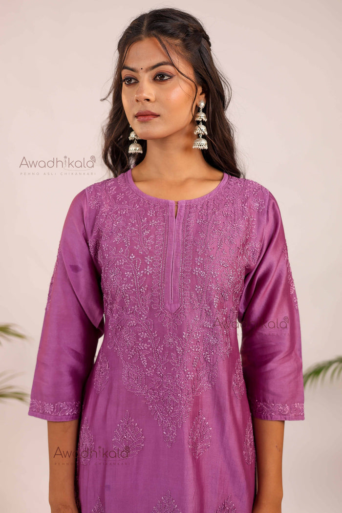 Aashi Pure Chanderi Kurti- Purple