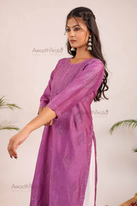 Aashi Pure Chanderi Kurti- Purple