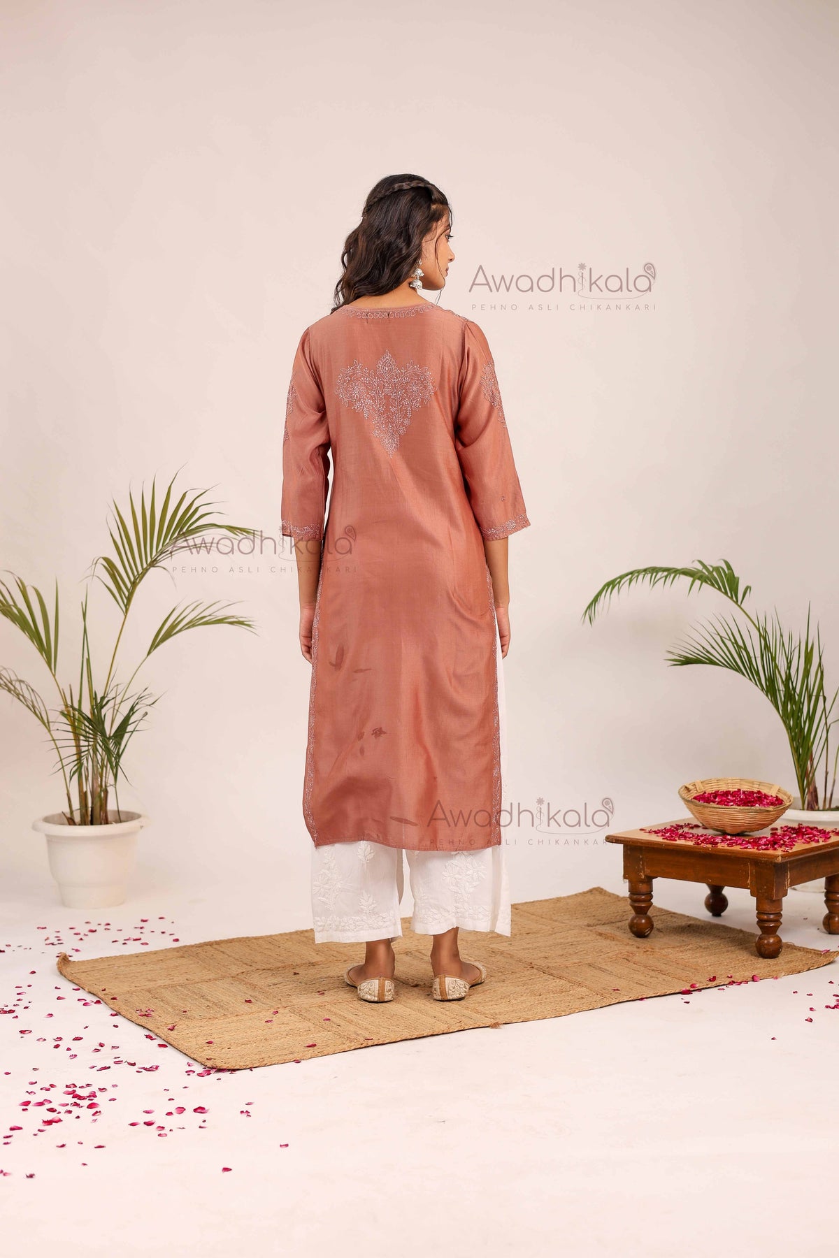Aashi Pure Chanderi Kurti- Brown