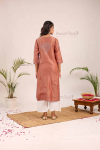 Aashi Pure Chanderi Kurti- Brown