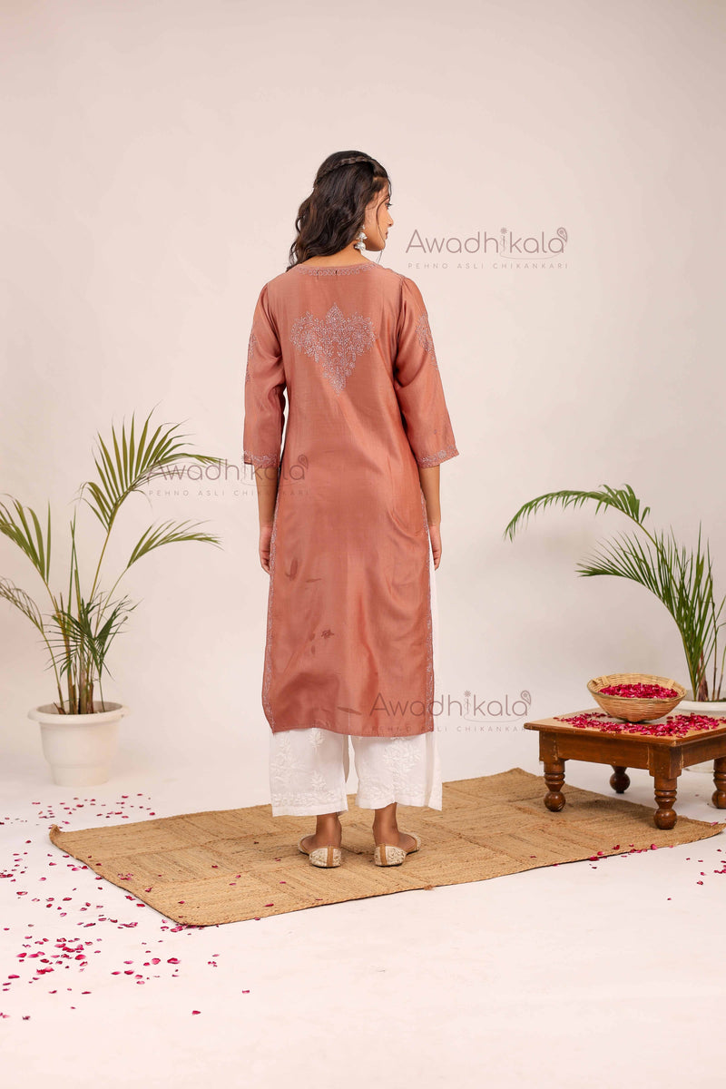 Aashi Pure Chanderi Kurti- Brown