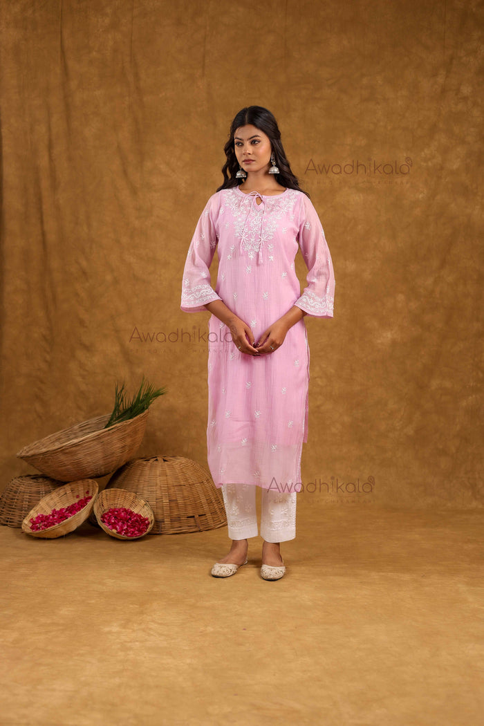 Akira Pure Mulmul Chanderi Kurti- Lavendar
