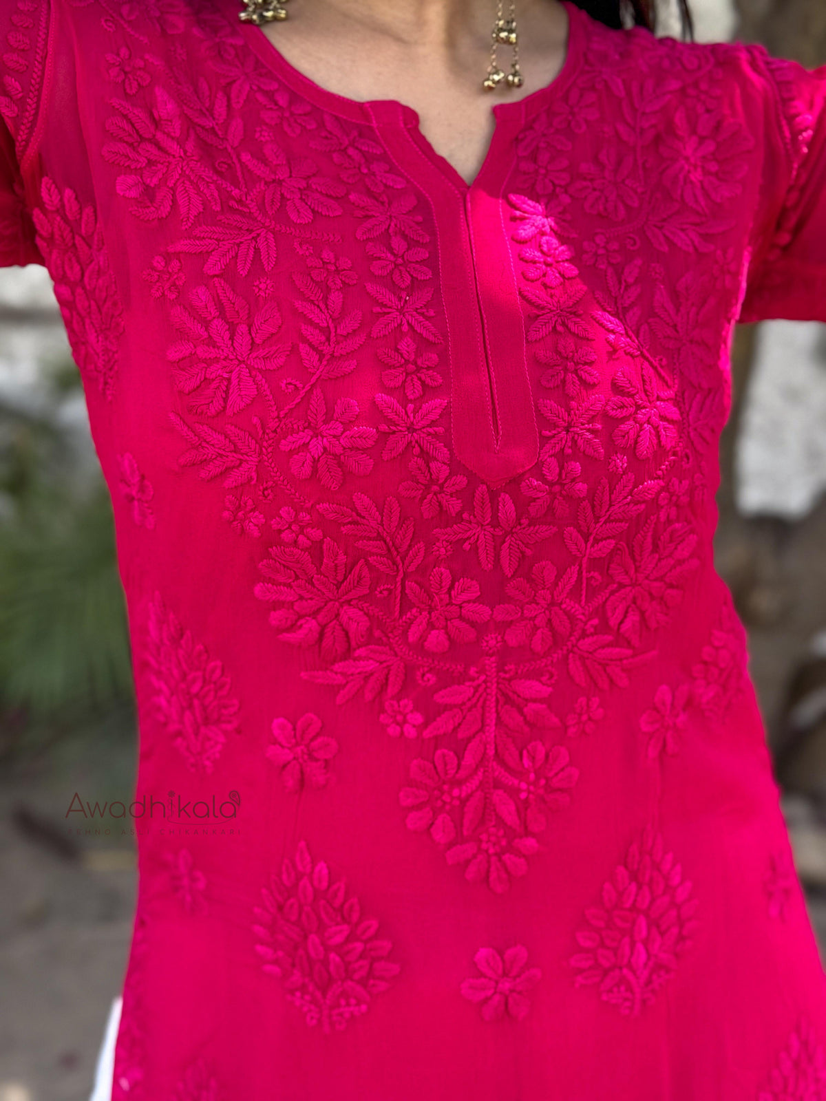 Ruhi Viscose Georgette Kurti- Hot Pink