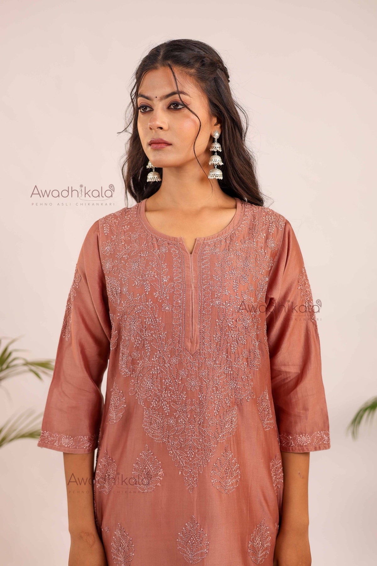 Aashi Pure Chanderi Kurti- Brown