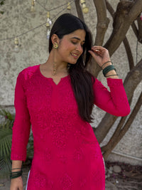 Ruhi Viscose Georgette Kurti- Hot Pink