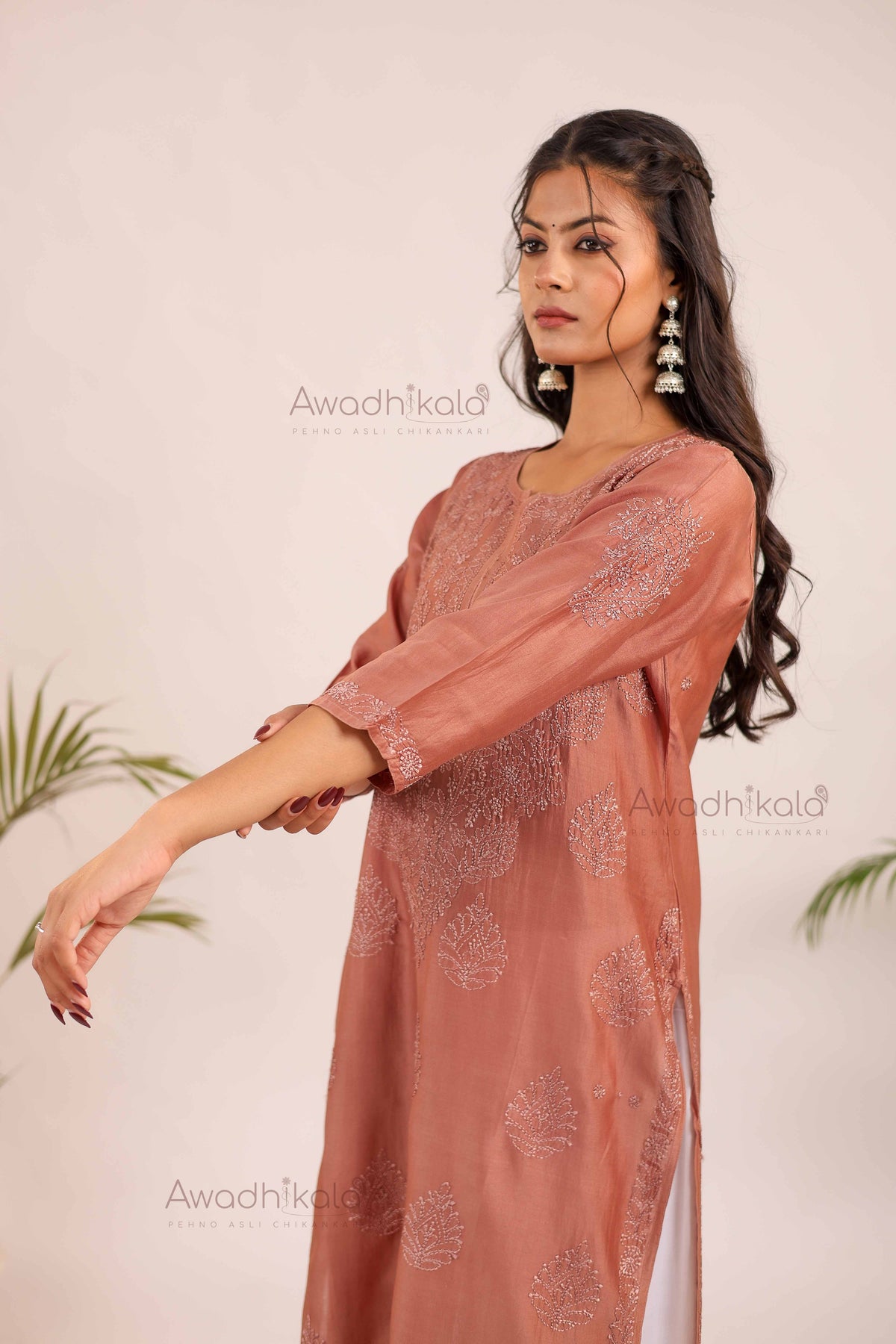 Aashi Pure Chanderi Kurti- Brown