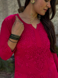 Ruhi Viscose Georgette Kurti- Hot Pink