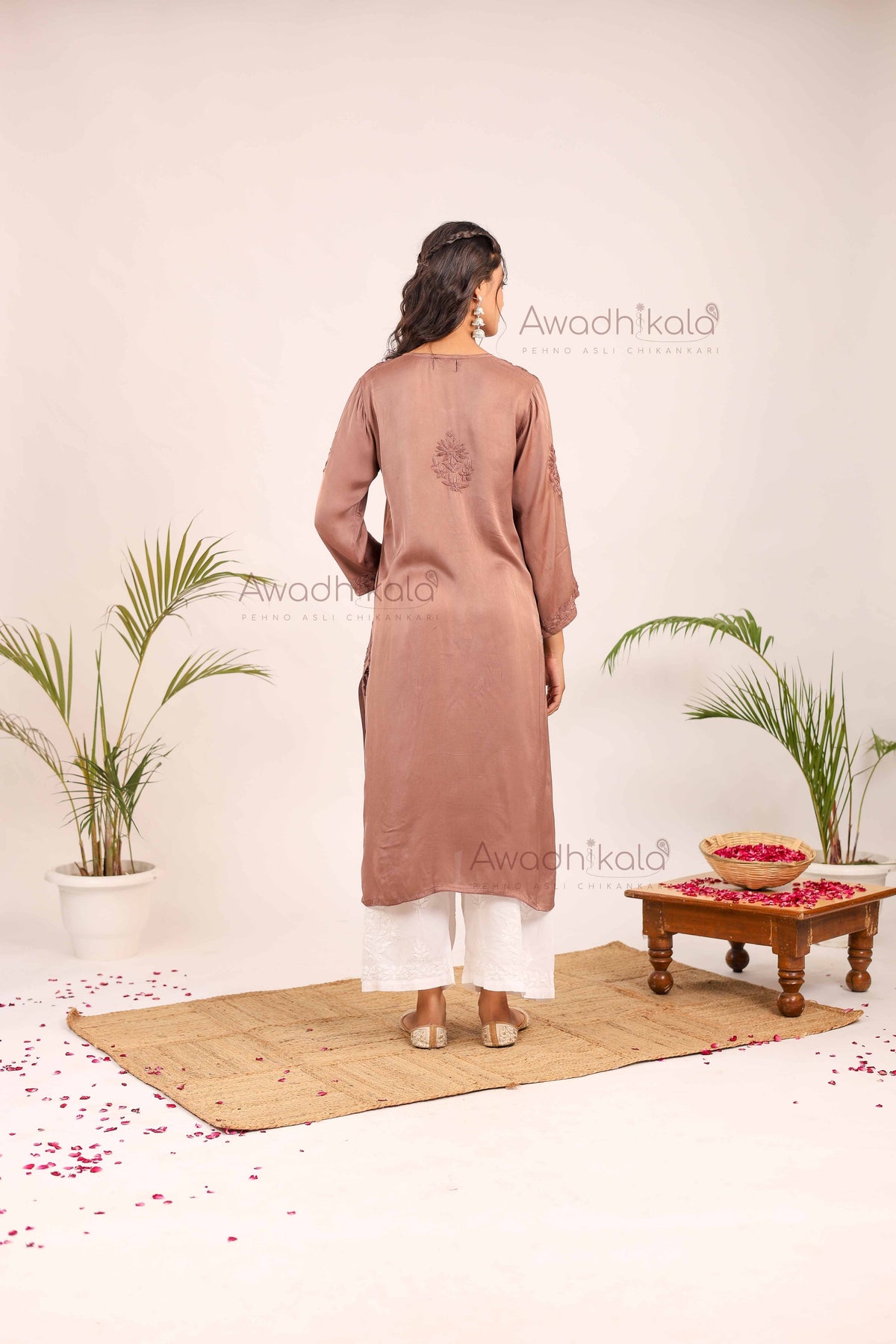 Inayat Modal Satin Kurti- Brown