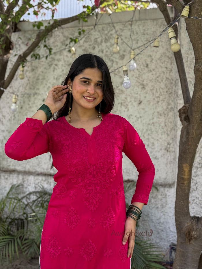 Ruhi Viscose Georgette Kurti- Hot Pink