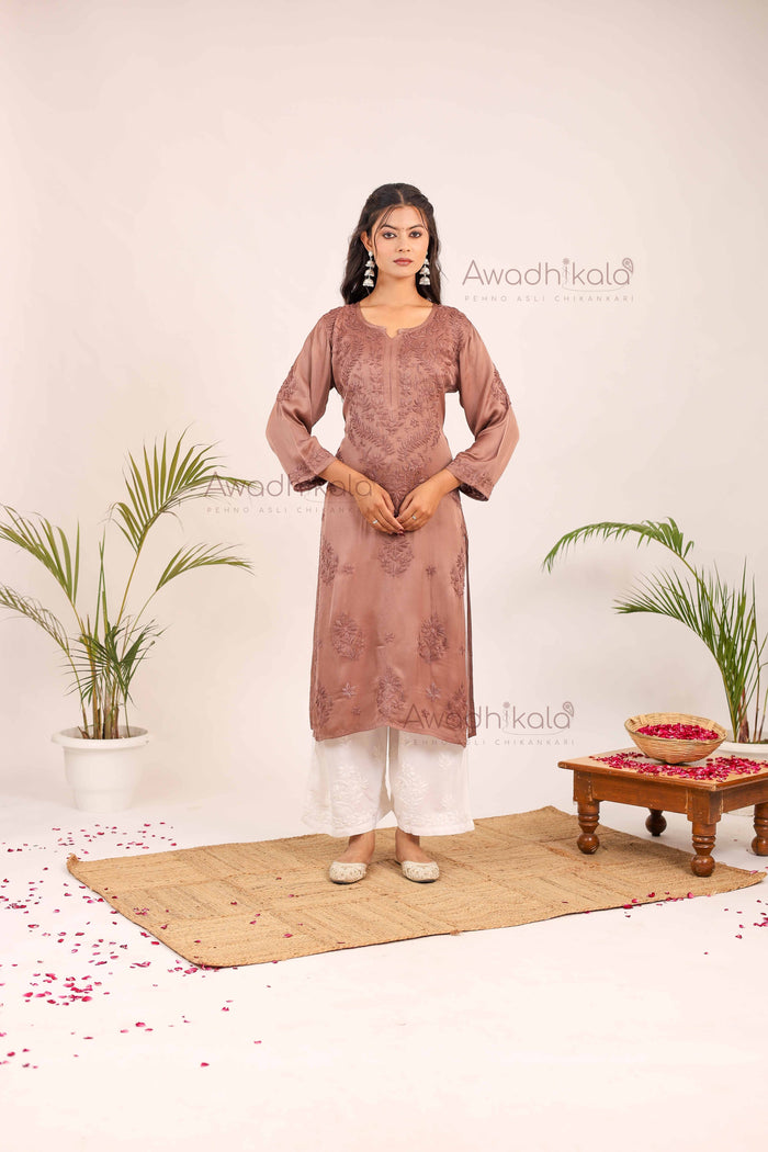 Inayat Modal Satin Kurti- Brown