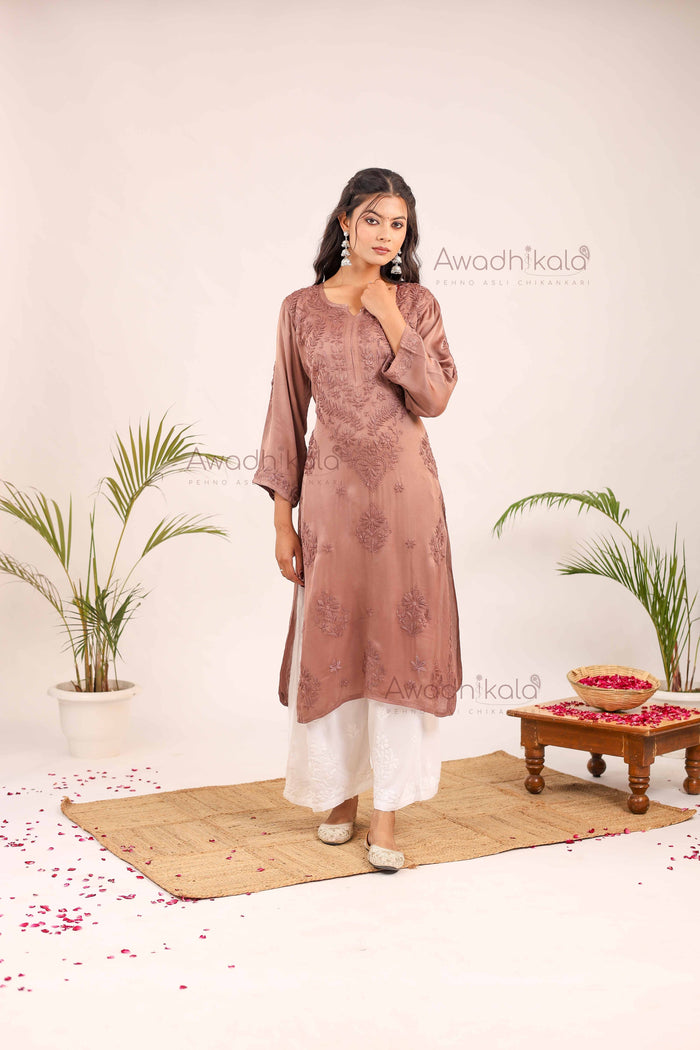 Inayat Modal Satin Kurti- Brown