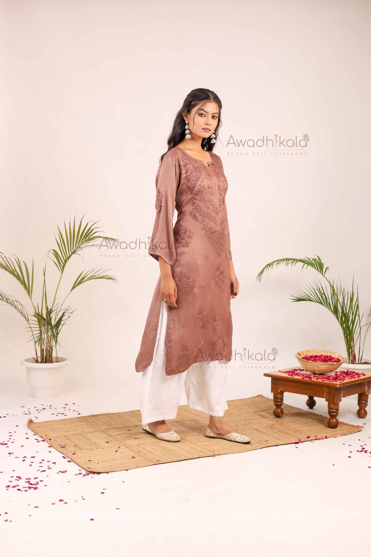 Inayat Modal Satin Kurti- Brown