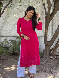 Ruhi Viscose Georgette Kurti- Hot Pink