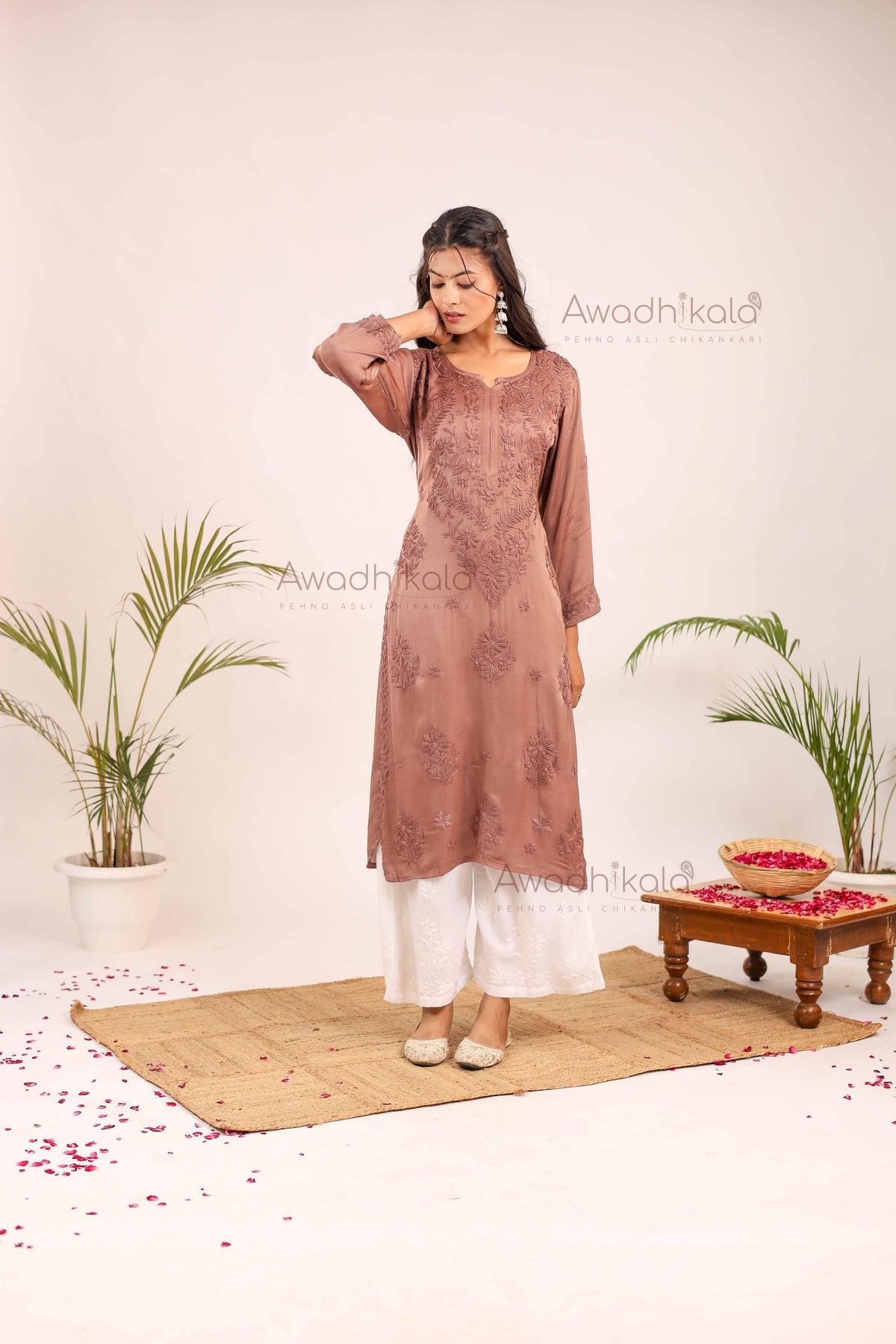 Inayat Modal Satin Kurti- Brown
