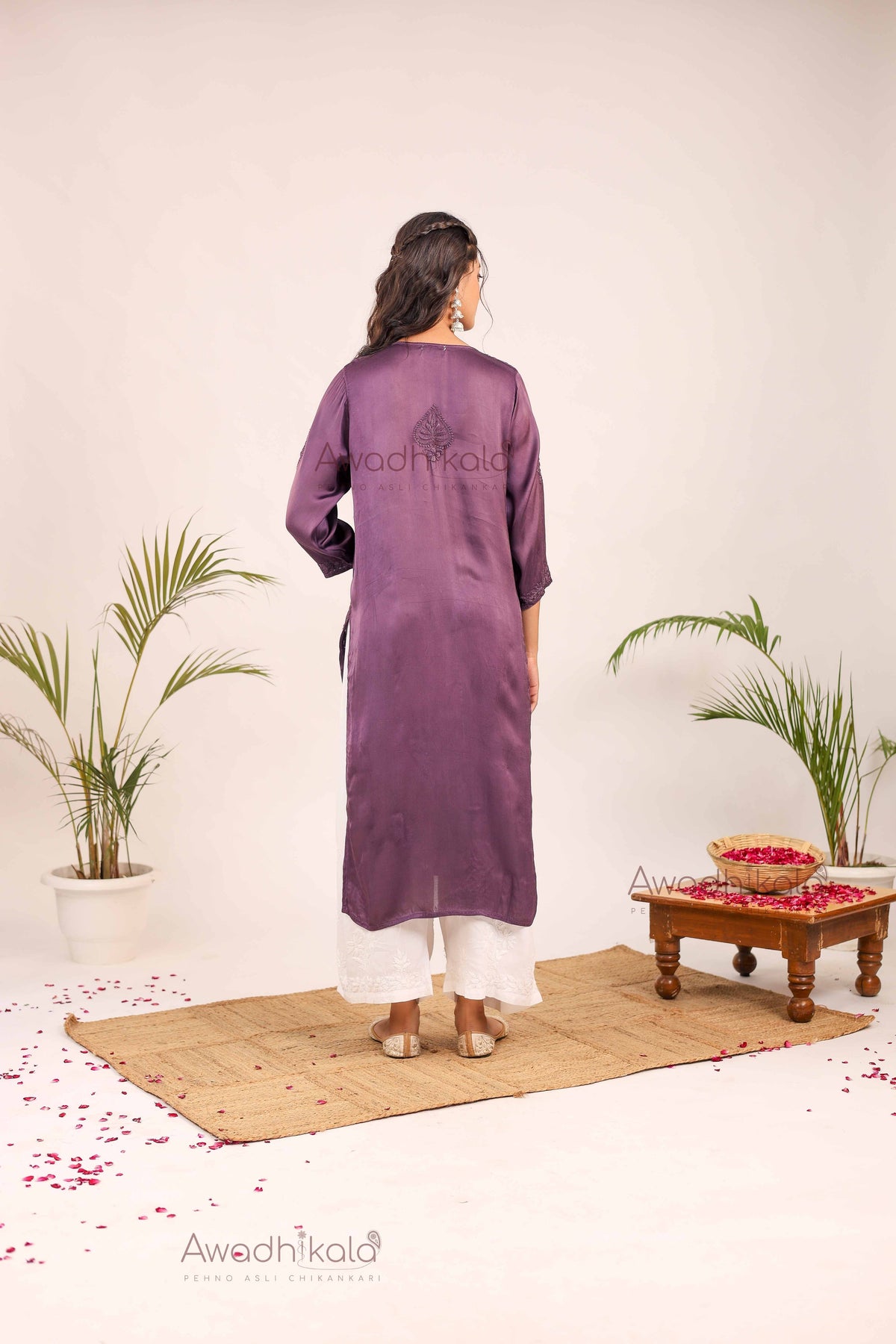 Inayat Modal Satin Kurti- Deep Purple