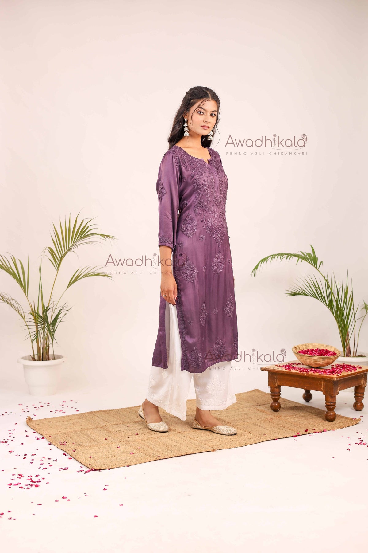 Inayat Modal Satin Kurti- Deep Purple