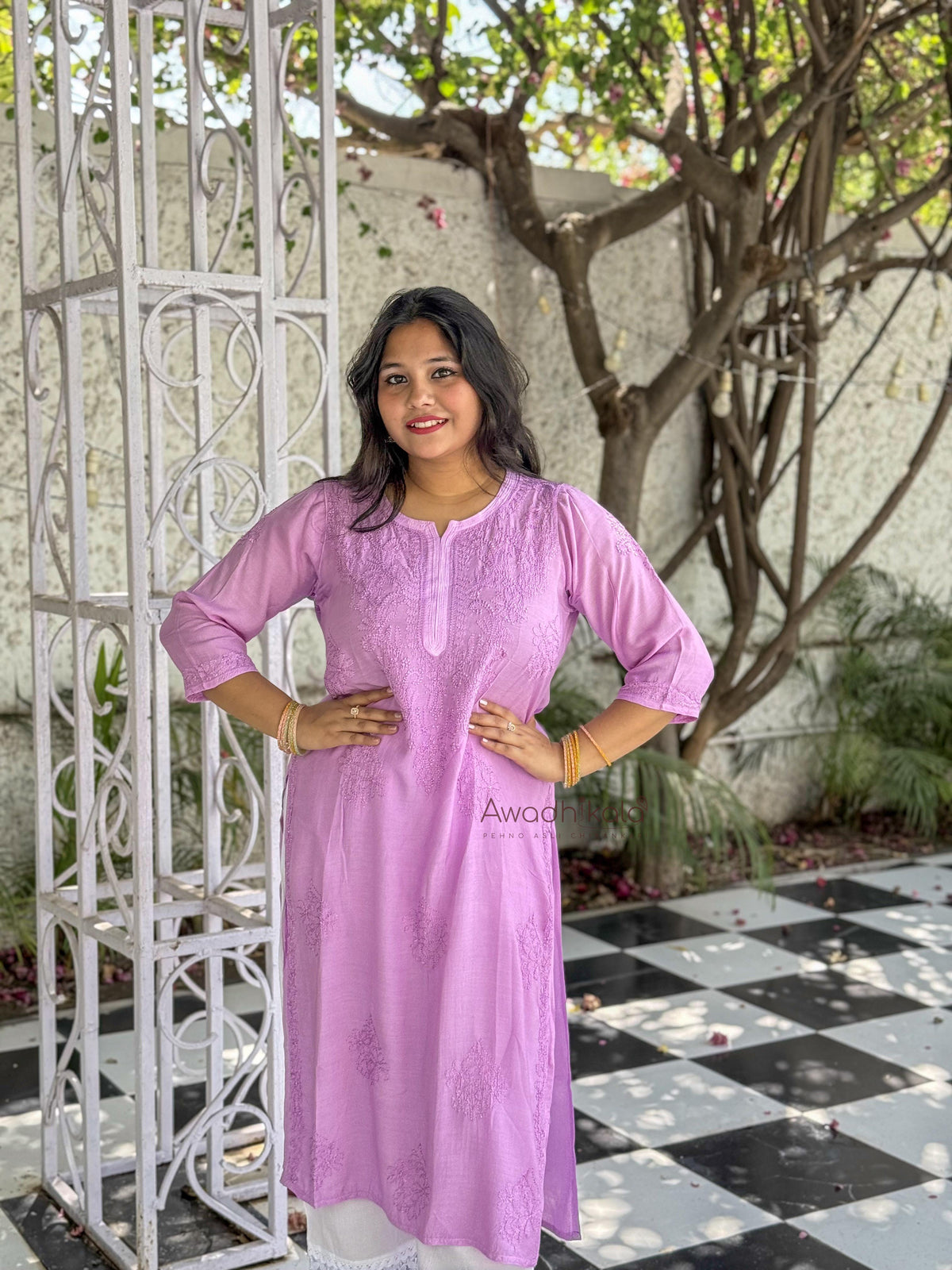 Aaliyah Pure Muslin Kurti- Lavendar