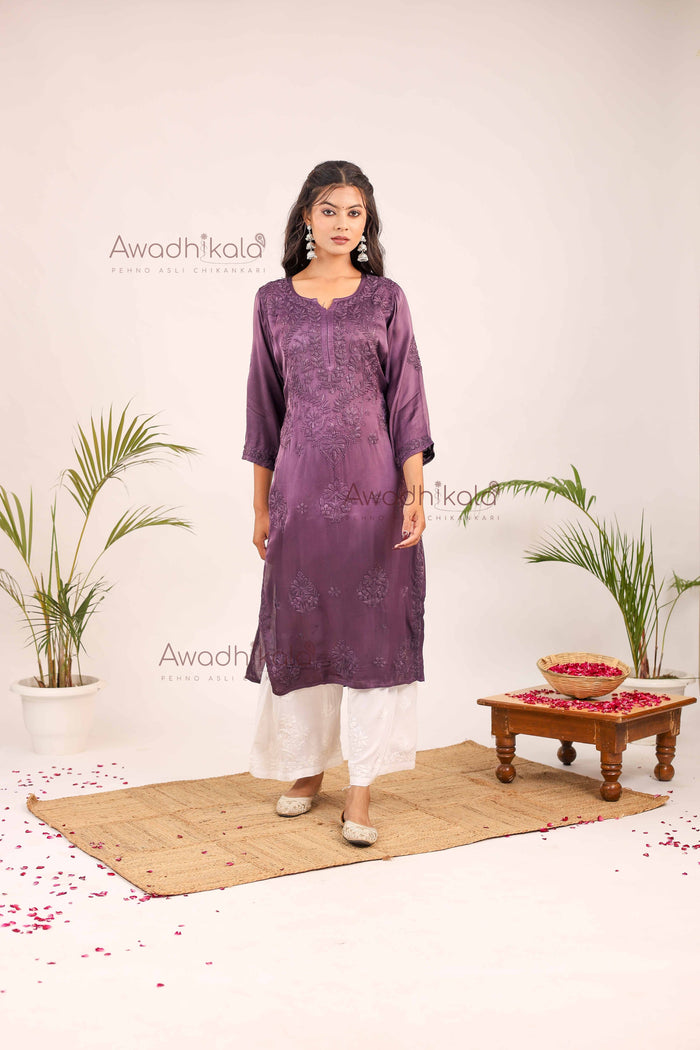 Inayat Modal Satin Kurti- Deep Purple
