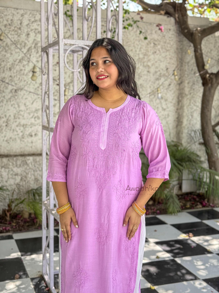 Aaliyah Pure Muslin Kurti- Lavendar