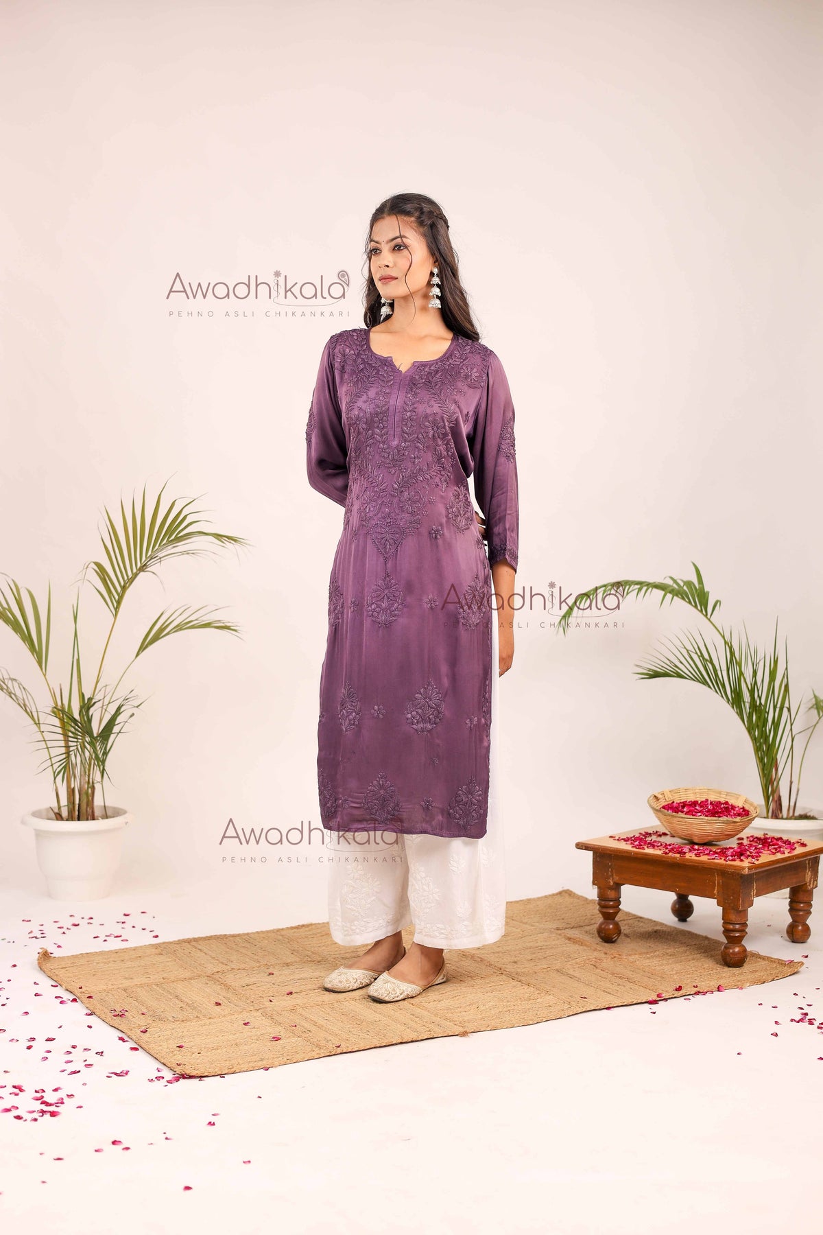 Inayat Modal Satin Kurti- Deep Purple