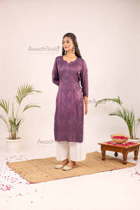 Inayat Modal Satin Kurti- Deep Purple