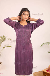 Inayat Modal Satin Kurti- Deep Purple