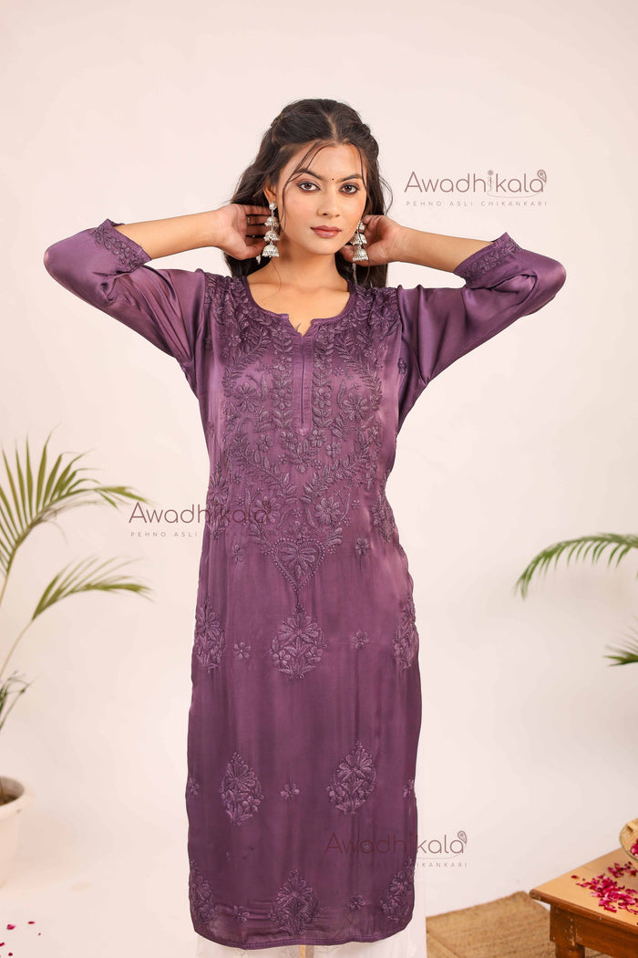 Inayat Modal Satin Kurti- Deep Purple