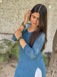 Ruhi Viscose Georgette Kurti- Peacock Blue