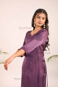 Inayat Modal Satin Kurti- Deep Purple