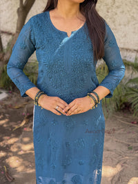 Ruhi Viscose Georgette Kurti- Peacock Blue
